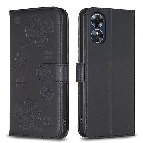 Custodia Portafoglio In Pelle Fiori Cover con Supporto BF1 per Oppo A17 Nero