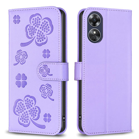 Custodia Portafoglio In Pelle Fiori Cover con Supporto BF1 per Oppo A17 Viola