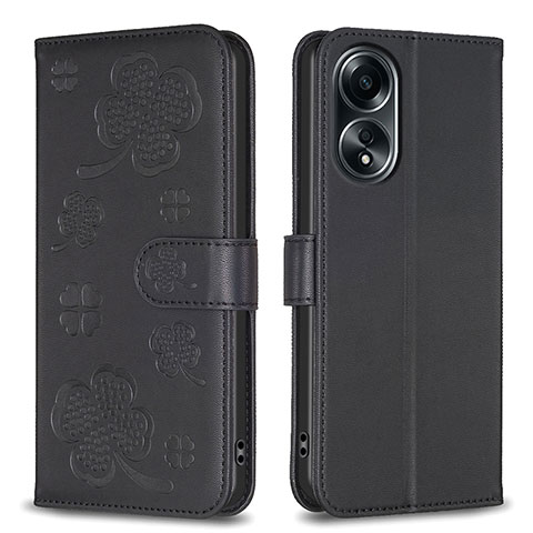 Custodia Portafoglio In Pelle Fiori Cover con Supporto BF1 per Oppo A18 Nero