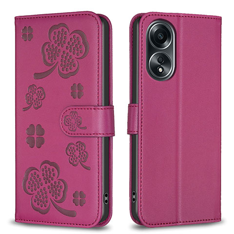 Custodia Portafoglio In Pelle Fiori Cover con Supporto BF1 per Oppo A18 Rosa Caldo