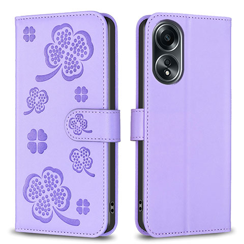 Custodia Portafoglio In Pelle Fiori Cover con Supporto BF1 per Oppo A18 Viola