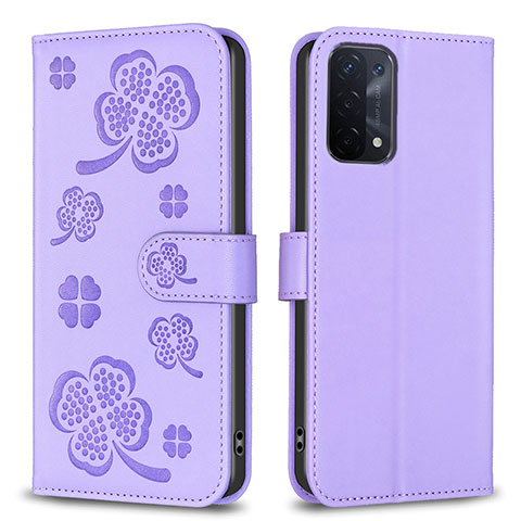 Custodia Portafoglio In Pelle Fiori Cover con Supporto BF1 per Oppo A54 5G Viola