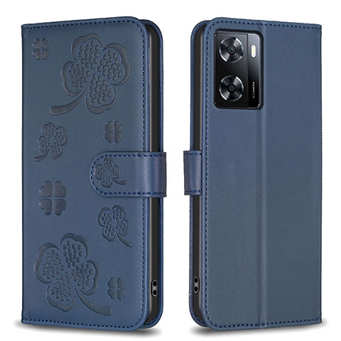 Custodia Portafoglio In Pelle Fiori Cover con Supporto BF1 per Oppo A57 4G Blu