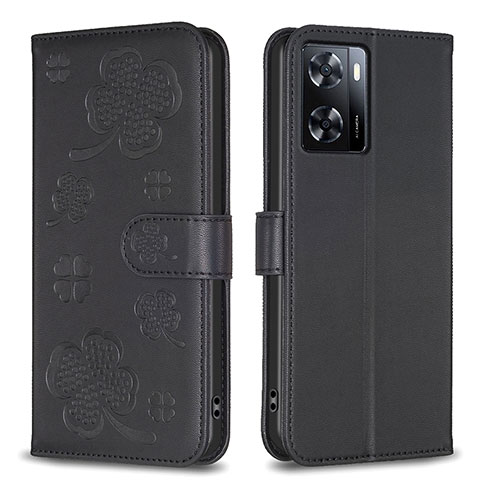 Custodia Portafoglio In Pelle Fiori Cover con Supporto BF1 per Oppo A57 4G Nero