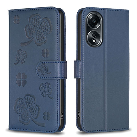 Custodia Portafoglio In Pelle Fiori Cover con Supporto BF1 per Oppo A58 4G Blu