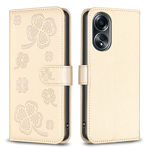 Custodia Portafoglio In Pelle Fiori Cover con Supporto BF1 per Oppo A58 4G Oro