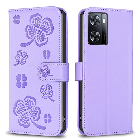 Custodia Portafoglio In Pelle Fiori Cover con Supporto BF1 per Oppo A77s Viola