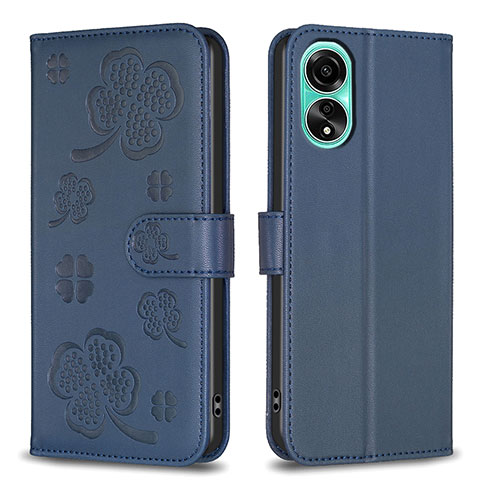 Custodia Portafoglio In Pelle Fiori Cover con Supporto BF1 per Oppo A78 4G Blu