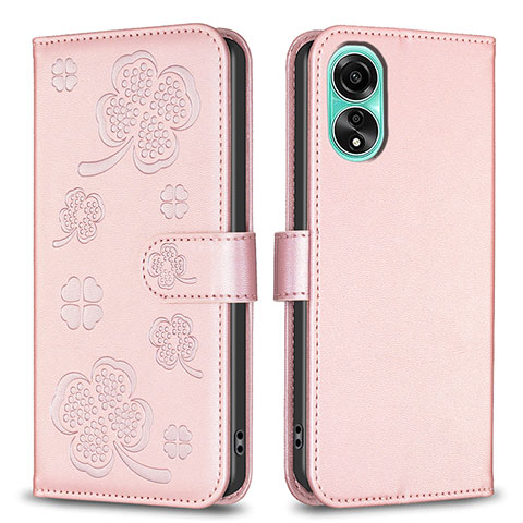 Custodia Portafoglio In Pelle Fiori Cover con Supporto BF1 per Oppo A78 4G Oro Rosa