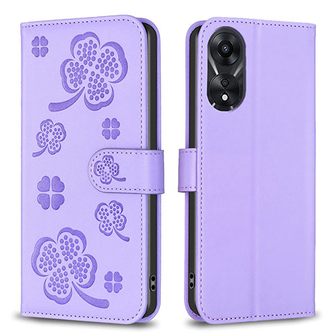 Custodia Portafoglio In Pelle Fiori Cover con Supporto BF1 per Oppo A78 5G Viola