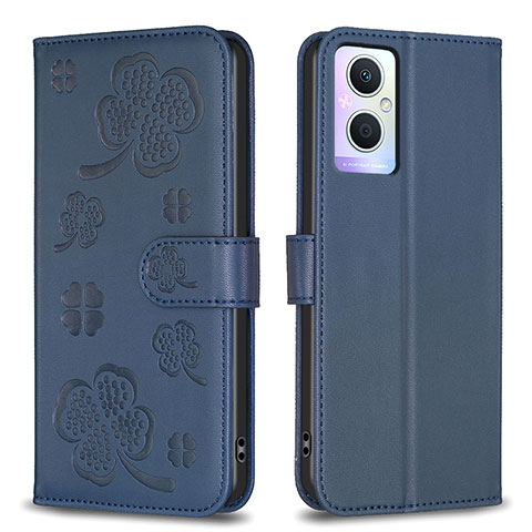 Custodia Portafoglio In Pelle Fiori Cover con Supporto BF1 per Oppo A96 5G Blu