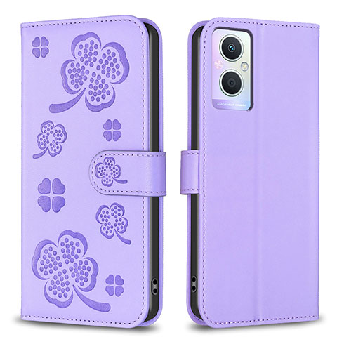 Custodia Portafoglio In Pelle Fiori Cover con Supporto BF1 per Oppo A96 5G Viola