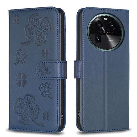 Custodia Portafoglio In Pelle Fiori Cover con Supporto BF1 per Oppo Find X6 5G Blu