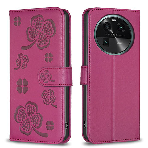 Custodia Portafoglio In Pelle Fiori Cover con Supporto BF1 per Oppo Find X6 5G Rosa Caldo