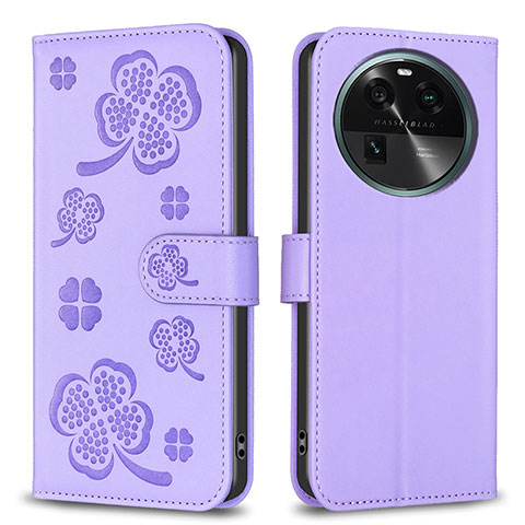 Custodia Portafoglio In Pelle Fiori Cover con Supporto BF1 per Oppo Find X6 5G Viola