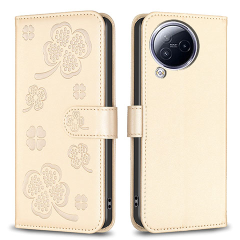 Custodia Portafoglio In Pelle Fiori Cover con Supporto BF1 per Xiaomi Civi 3 5G Oro