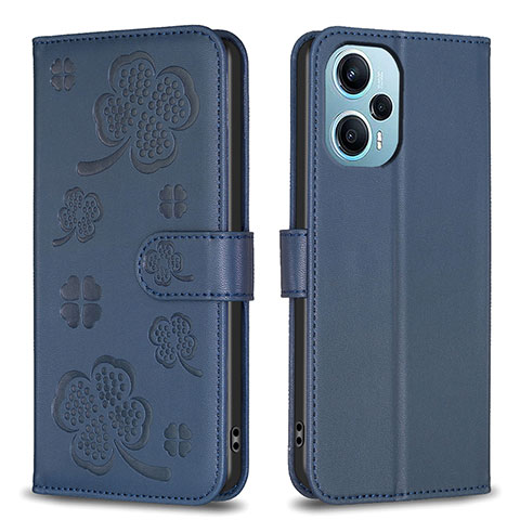 Custodia Portafoglio In Pelle Fiori Cover con Supporto BF1 per Xiaomi Poco F5 5G Blu