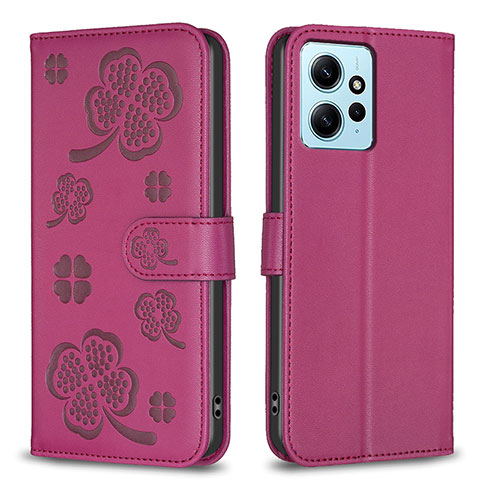 Custodia Portafoglio In Pelle Fiori Cover con Supporto BF1 per Xiaomi Redmi Note 12 4G Rosa Caldo