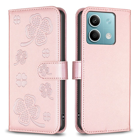 Custodia Portafoglio In Pelle Fiori Cover con Supporto BF1 per Xiaomi Redmi Note 13 5G Oro Rosa