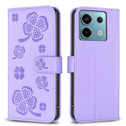 Custodia Portafoglio In Pelle Fiori Cover con Supporto BF1 per Xiaomi Redmi Note 13 Pro 5G Viola