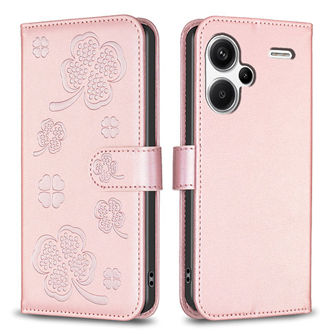 Custodia Portafoglio In Pelle Fiori Cover con Supporto BF1 per Xiaomi Redmi Note 13 Pro+ Plus 5G Oro Rosa