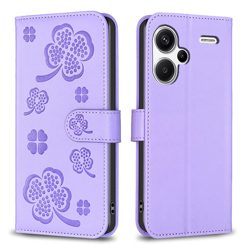 Custodia Portafoglio In Pelle Fiori Cover con Supporto BF1 per Xiaomi Redmi Note 13 Pro+ Plus 5G Viola