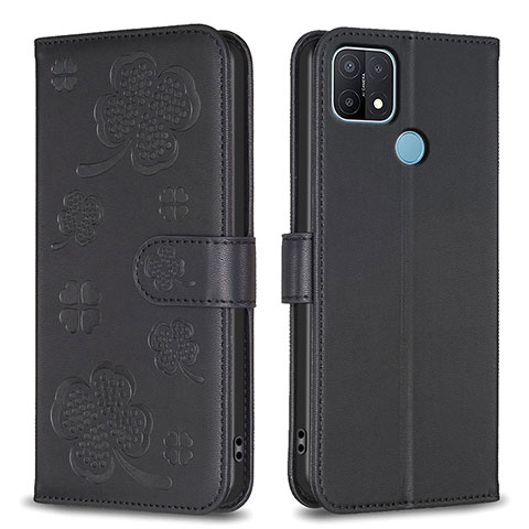 Custodia Portafoglio In Pelle Fiori Cover con Supporto BF2 per Oppo A15 Nero