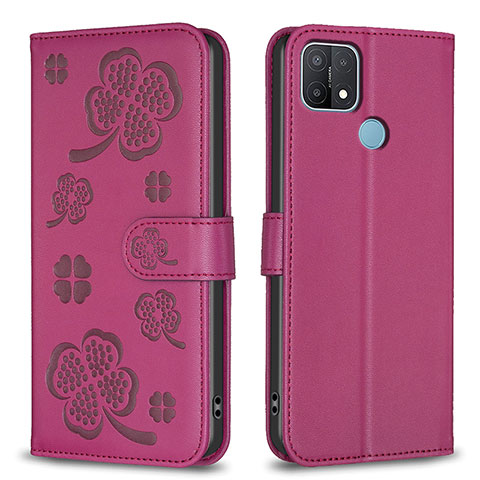 Custodia Portafoglio In Pelle Fiori Cover con Supporto BF2 per Oppo A15 Rosa Caldo