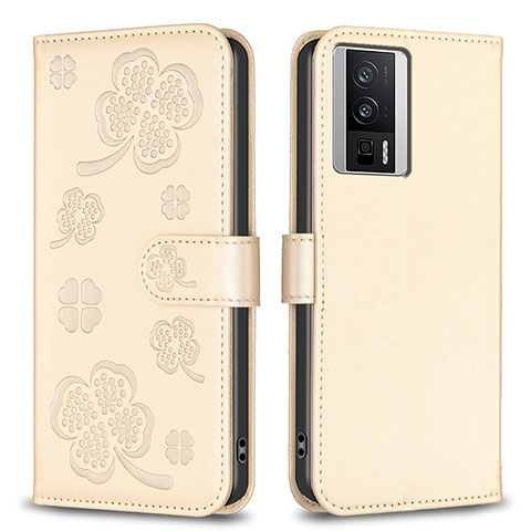 Custodia Portafoglio In Pelle Fiori Cover con Supporto BF2 per Xiaomi Poco F5 Pro 5G Oro