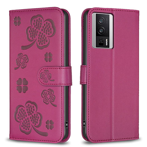 Custodia Portafoglio In Pelle Fiori Cover con Supporto BF2 per Xiaomi Redmi K60 5G Rosa Caldo