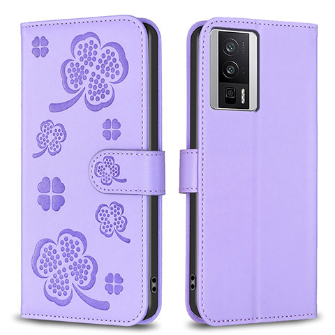 Custodia Portafoglio In Pelle Fiori Cover con Supporto BF2 per Xiaomi Redmi K60 5G Viola