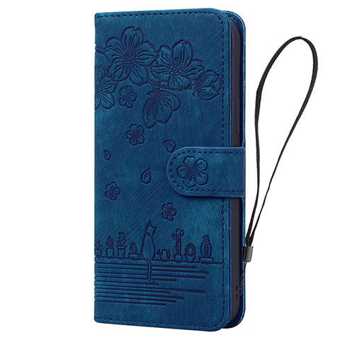 Custodia Portafoglio In Pelle Fiori Cover con Supporto HF1 per Huawei Honor 90 Lite 5G Blu