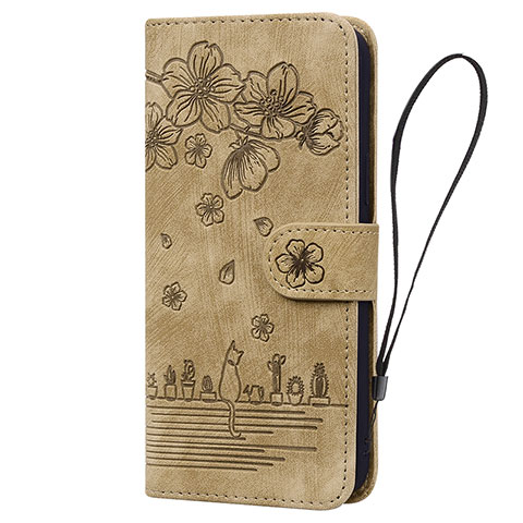 Custodia Portafoglio In Pelle Fiori Cover con Supporto HF1 per Huawei Honor X7a Marrone