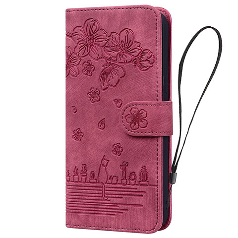 Custodia Portafoglio In Pelle Fiori Cover con Supporto HF2 per Huawei Honor 90 5G Rosso