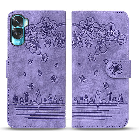 Custodia Portafoglio In Pelle Fiori Cover con Supporto HF2 per Huawei Honor 90 Lite 5G Viola