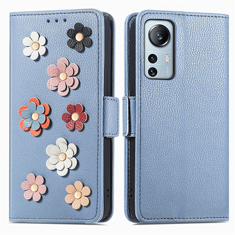 Custodia Portafoglio In Pelle Fiori Cover con Supporto L01 per Xiaomi Mi 12S Pro 5G Blu