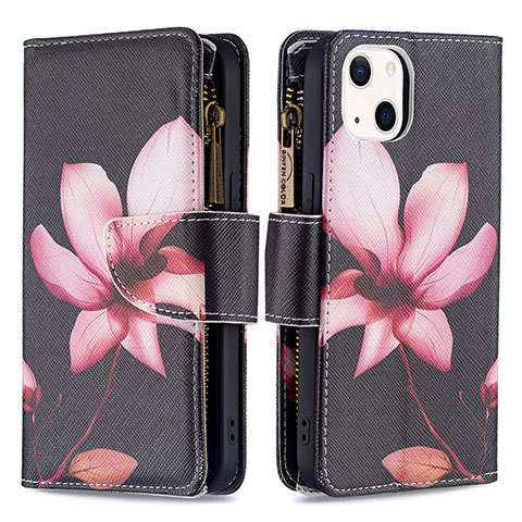 Custodia Portafoglio In Pelle Fiori Cover con Supporto L03 per Apple iPhone 13 Marrone