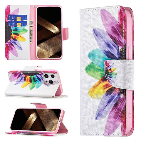 Custodia Portafoglio In Pelle Fiori Cover con Supporto L03 per Apple iPhone 14 Pro Max Rosa