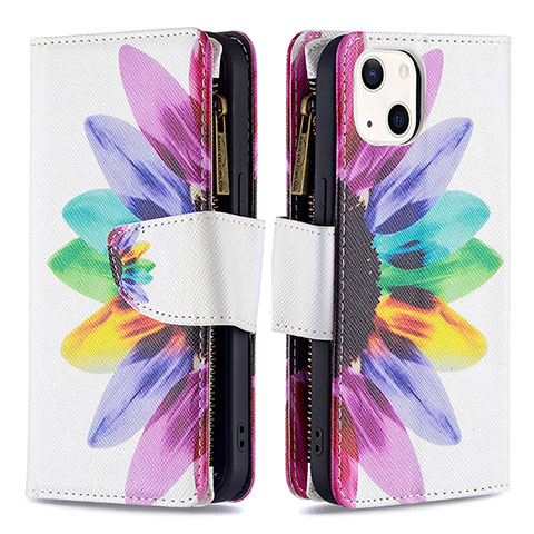 Custodia Portafoglio In Pelle Fiori Cover con Supporto L03 per Apple iPhone 15 Plus Rosa