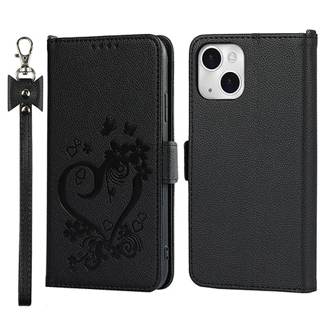 Custodia Portafoglio In Pelle Fiori Cover con Supporto L16 per Apple iPhone 13 Mini Nero