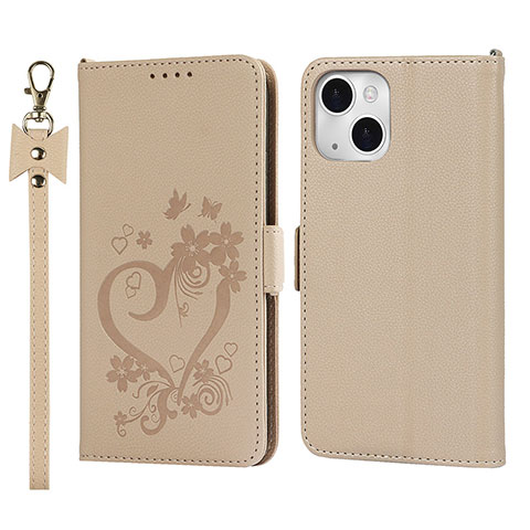 Custodia Portafoglio In Pelle Fiori Cover con Supporto L16 per Apple iPhone 13 Mini Oro