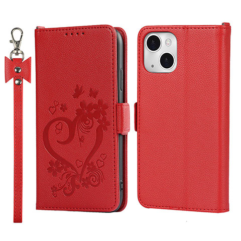 Custodia Portafoglio In Pelle Fiori Cover con Supporto L16 per Apple iPhone 13 Mini Rosso