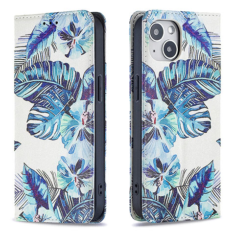 Custodia Portafoglio In Pelle Fiori Cover con Supporto per Apple iPhone 13 Blu