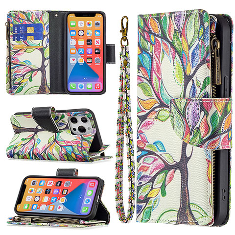 Custodia Portafoglio In Pelle Fiori Cover con Supporto per Apple iPhone 13 Pro Max Multicolore