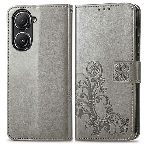 Custodia Portafoglio In Pelle Fiori Cover con Supporto per Asus Zenfone 9 Grigio