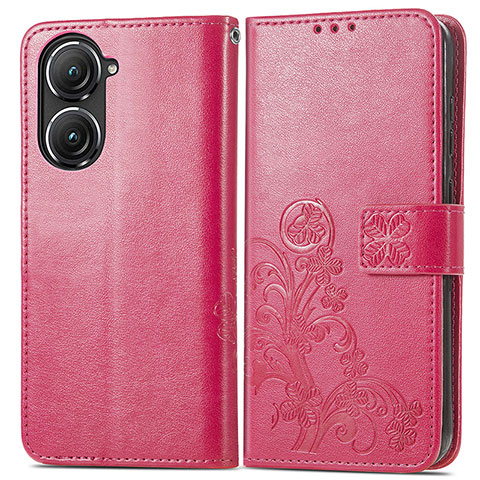 Custodia Portafoglio In Pelle Fiori Cover con Supporto per Asus Zenfone 9 Rosa Caldo