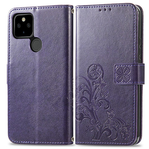 Custodia Portafoglio In Pelle Fiori Cover con Supporto per Google Pixel 5a 5G Viola