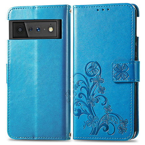 Custodia Portafoglio In Pelle Fiori Cover con Supporto per Google Pixel 6 Pro 5G Blu