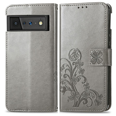 Custodia Portafoglio In Pelle Fiori Cover con Supporto per Google Pixel 6 Pro 5G Grigio