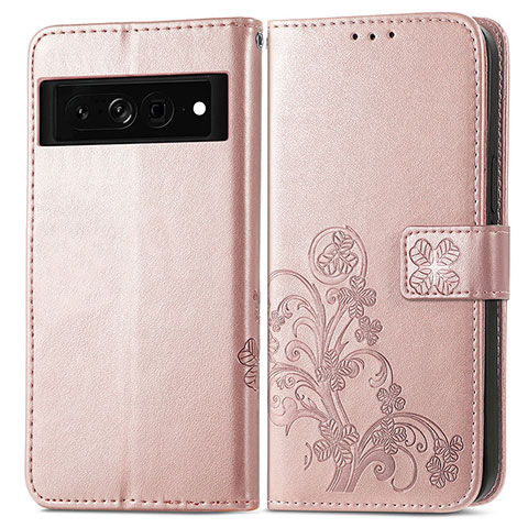 Custodia Portafoglio In Pelle Fiori Cover con Supporto per Google Pixel 7 Pro 5G Oro Rosa